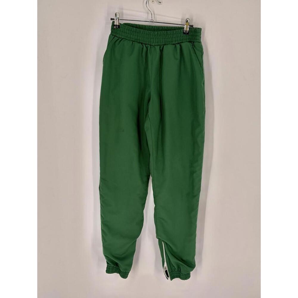 Vintage Green Track Pants Elastic Waist Athletic Fit Medium Polyester